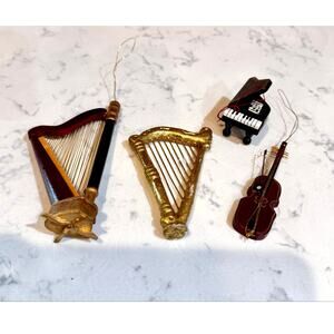 miniature musical instrument Christmas ornaments harps grand piano violin 90s